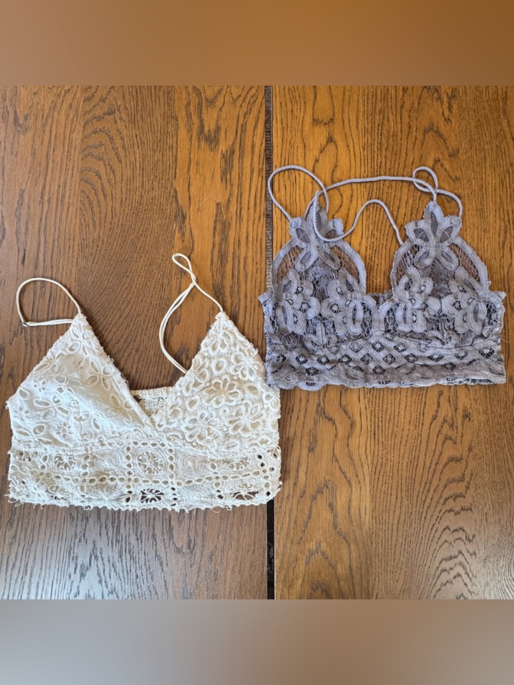 Free People One FP ONE Lace Bralette Set - Cream Lavender Lace Appliqué Crop‎ S